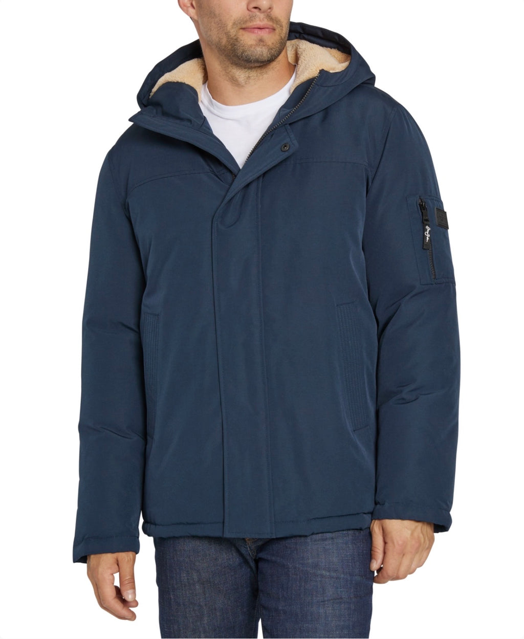 Sean John Men's Bomber Jacket with Fleece Lined Hood - Navy Size L