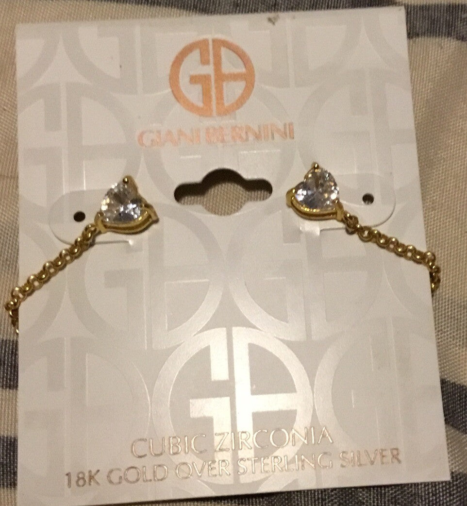Giani Bernini Cubic Zirconia Heart Front and Back Chain Drop Earrings