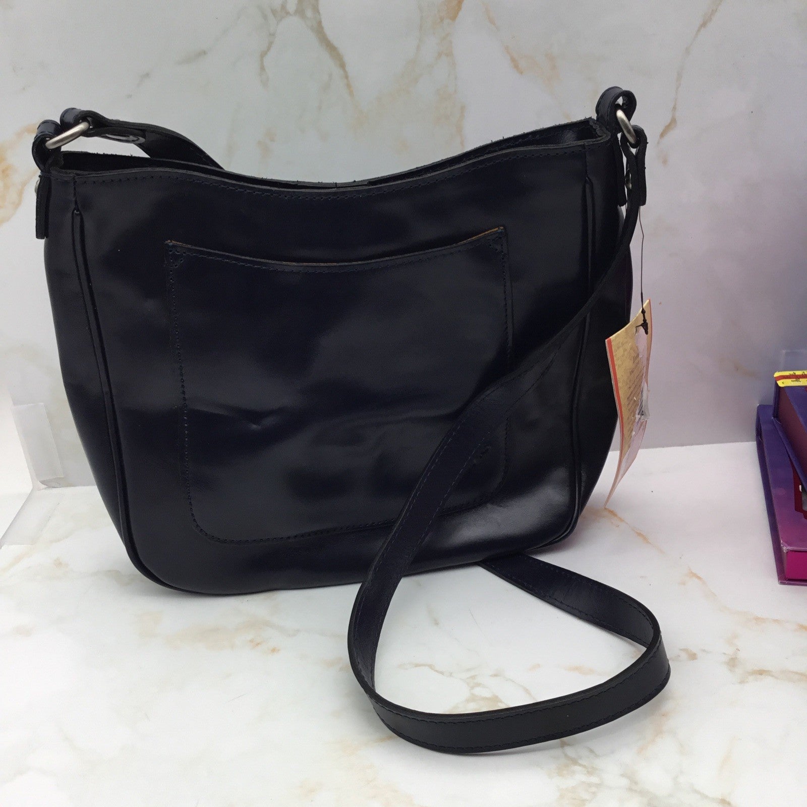PATRICIA NASH Emeline vintage distressed leather crossbody + Dust bag Navy Blue