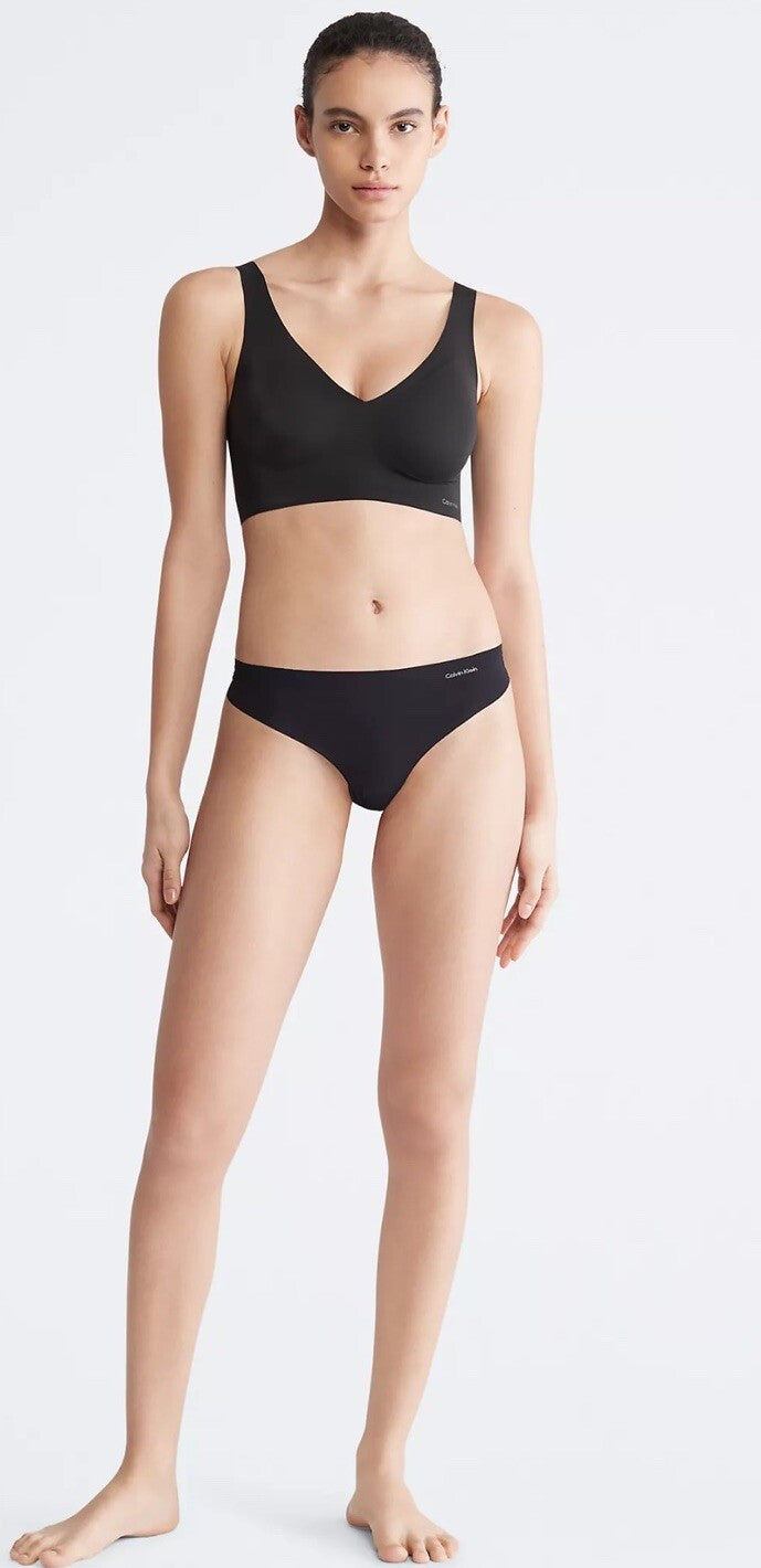 Calvin Klein Invisibles Comfort Seamless V Neck Bralette Bra Black Size M