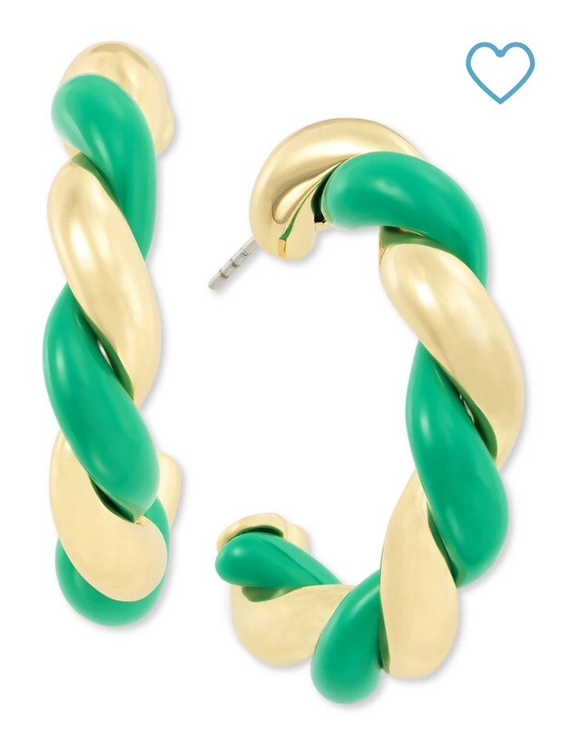 On-34th Green and Gold Swirly Hoop Earrings
