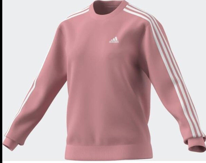 adidas Women's 3-Stripe Cotton Fleece Crewneck Sweatshirt S Pink Spark