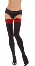 MeMoi Women's Corset Backseam Thigh High Stockings Black/Red L/XL