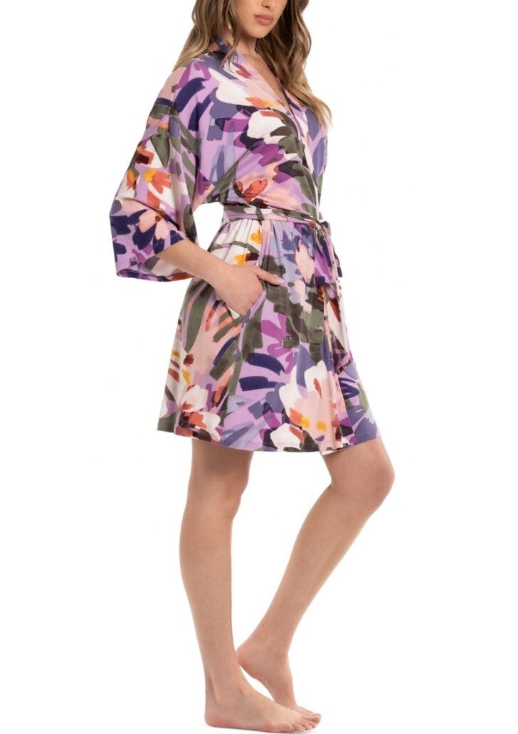 Linea Donatella Women's Printed Knit Wrap Robe Violet Purple Size L/XL 