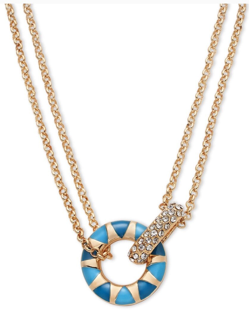 On 34th Gold-Tone Pavé & Color Circle Double Chain Pendant Necklace, 16" + 2"