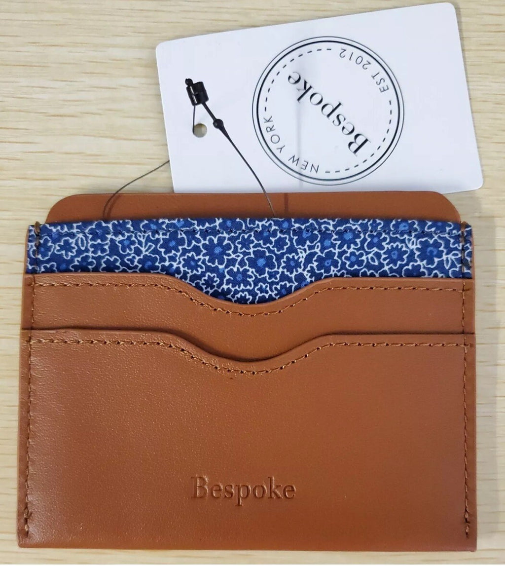 Tan Jacquard Designer Bespoke Unisex Pebble Leather Card Case Wallet