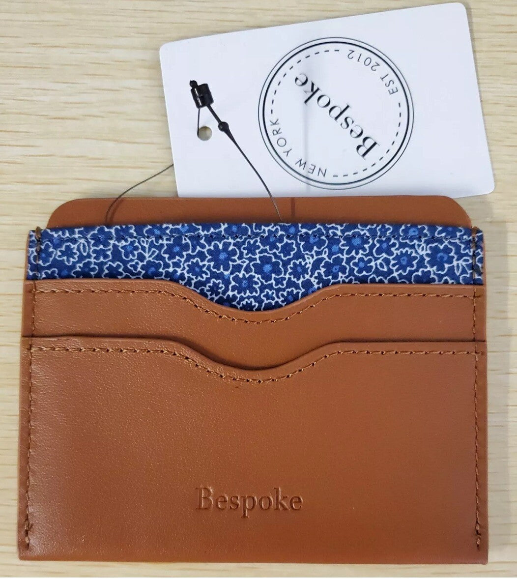 Tan Jacquard Designer Bespoke Unisex Pebble Leather Card Case Wallet