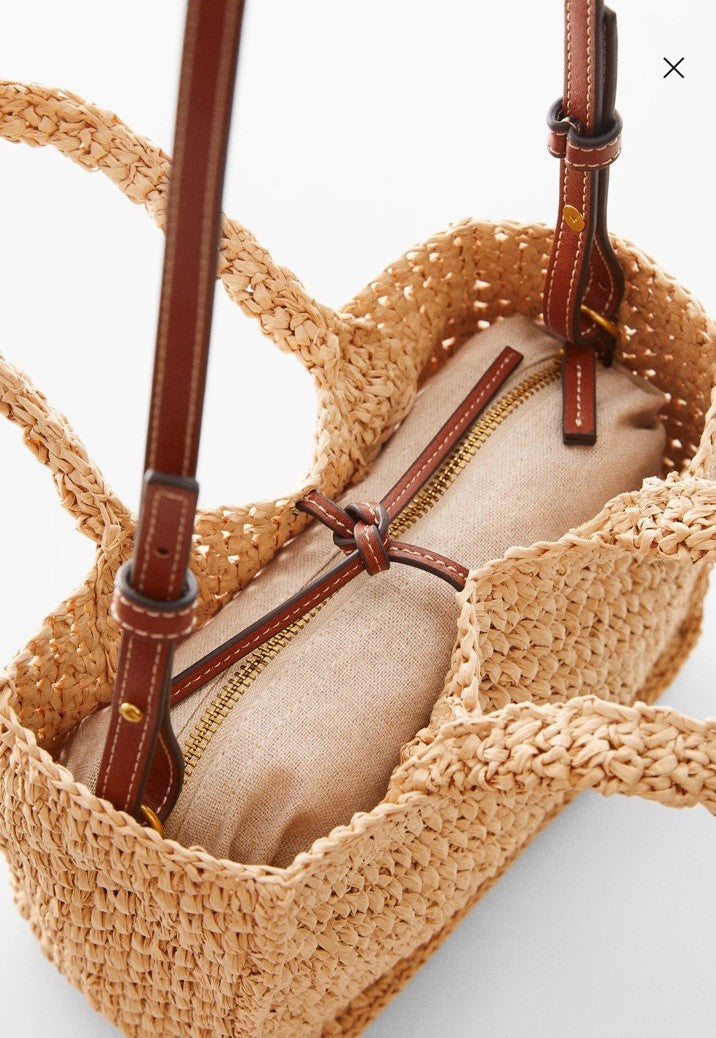 Mango Raffia-effect shoulder bag Beige 