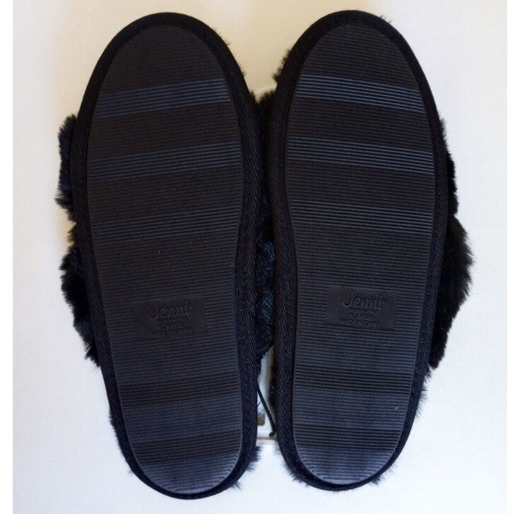Jenni Faux Fur Solid Crossband Slippers L 9-10 NWT Soft Black