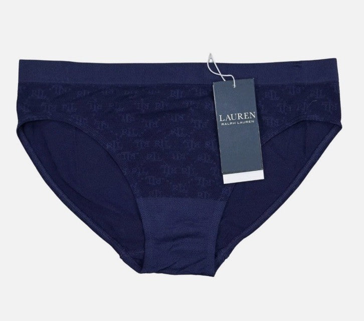Lauren Ralph Lauren Women's Monogram Mesh Jacquard Bikini Brief Underwear Navy M