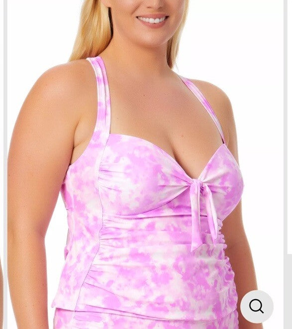 California Waves Tie-Dye Molded-Cup Tankini Top Pink Size 3(22/24)
