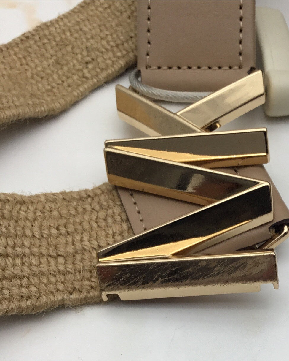 Michael Kors Straw Belt MK Logo Buckle Tan Beige Women's Accessory 