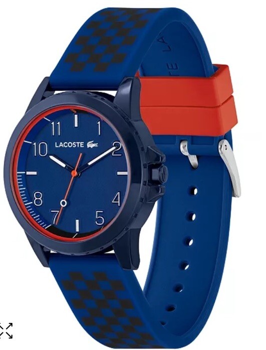 Lacoste Kids Rider Blue and Black Checkered Print Silicone Strap Watch 36mm