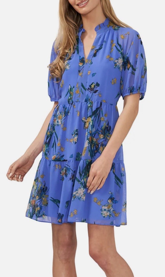 CECE Womens Ruffled Tiered Shift Dress Tropic Night M