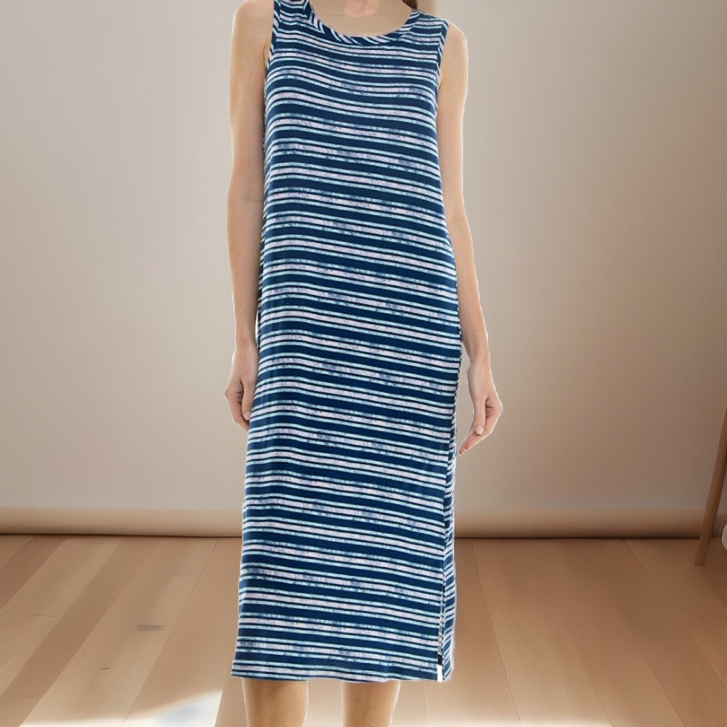 Roudelain Womens Printed Sleeveless Knit Nightgown Quartz Stripe Blue Medium