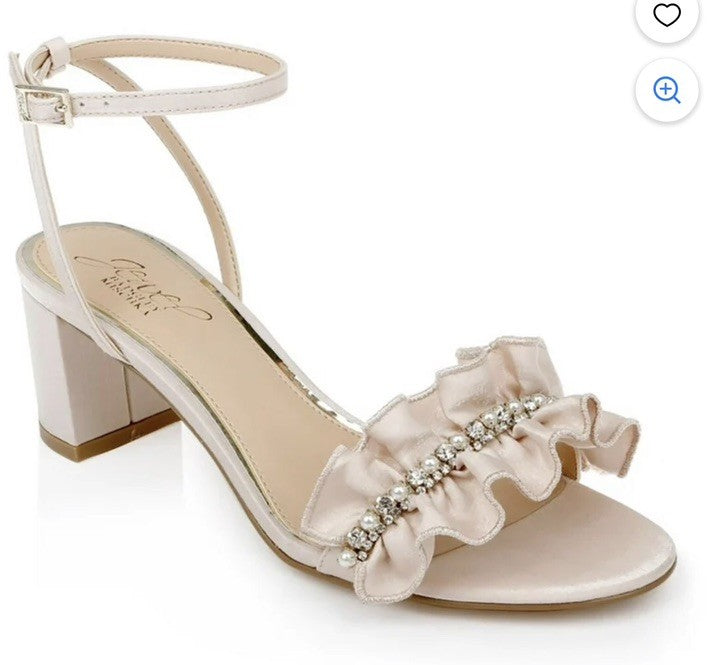 Jewel Badgley Mischka Women's Desirie Block Heel Sandals  10 Champagne Fabric 