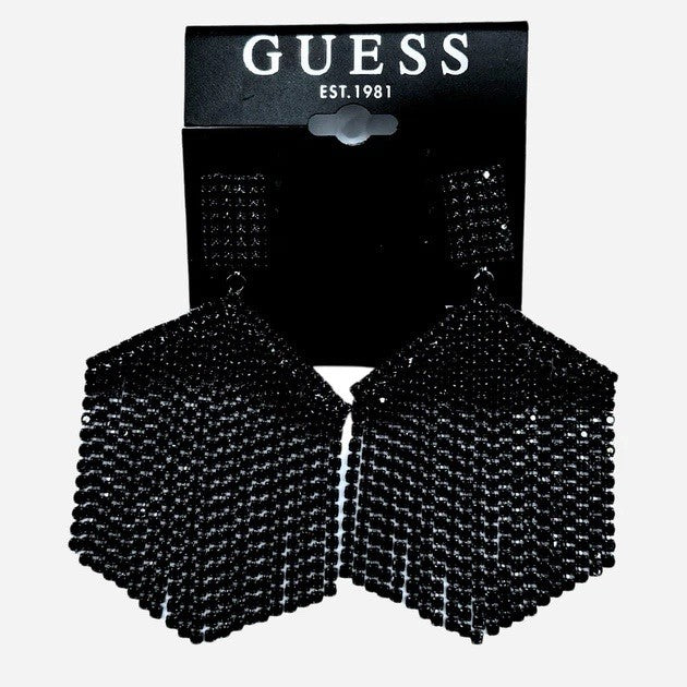 GUESS Black Chandelier Statement Earrings  black rhinestone fringes  hexagon