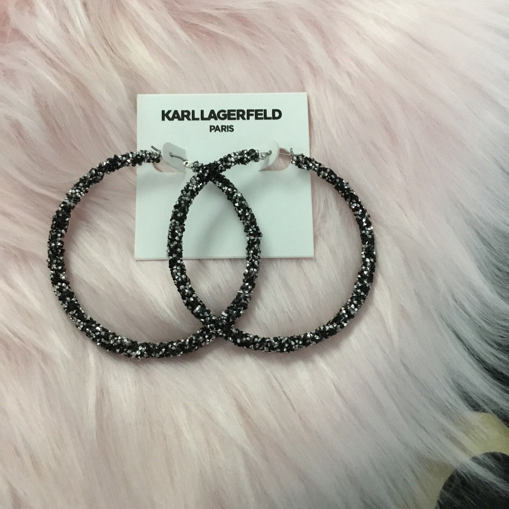 KARL LAGERFELD PARIS Silver-Tone Large Beaded Hoop Earrings, 2.47"