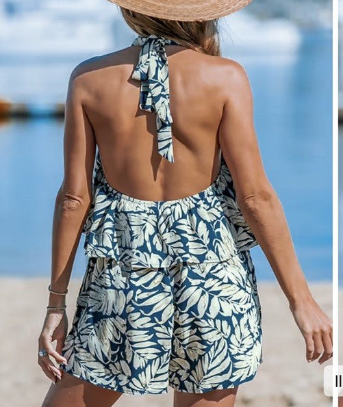 Cupshe Women's Tropical Halter Keyhole Romper M