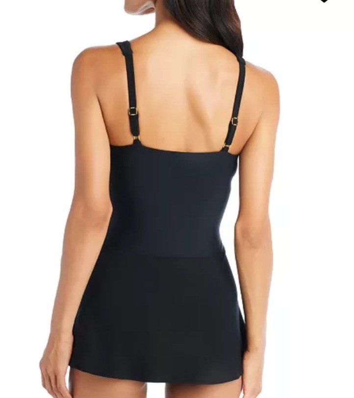 Beyond Control Women's Grommet-Detail Square-Neck Swim Dress Black 16