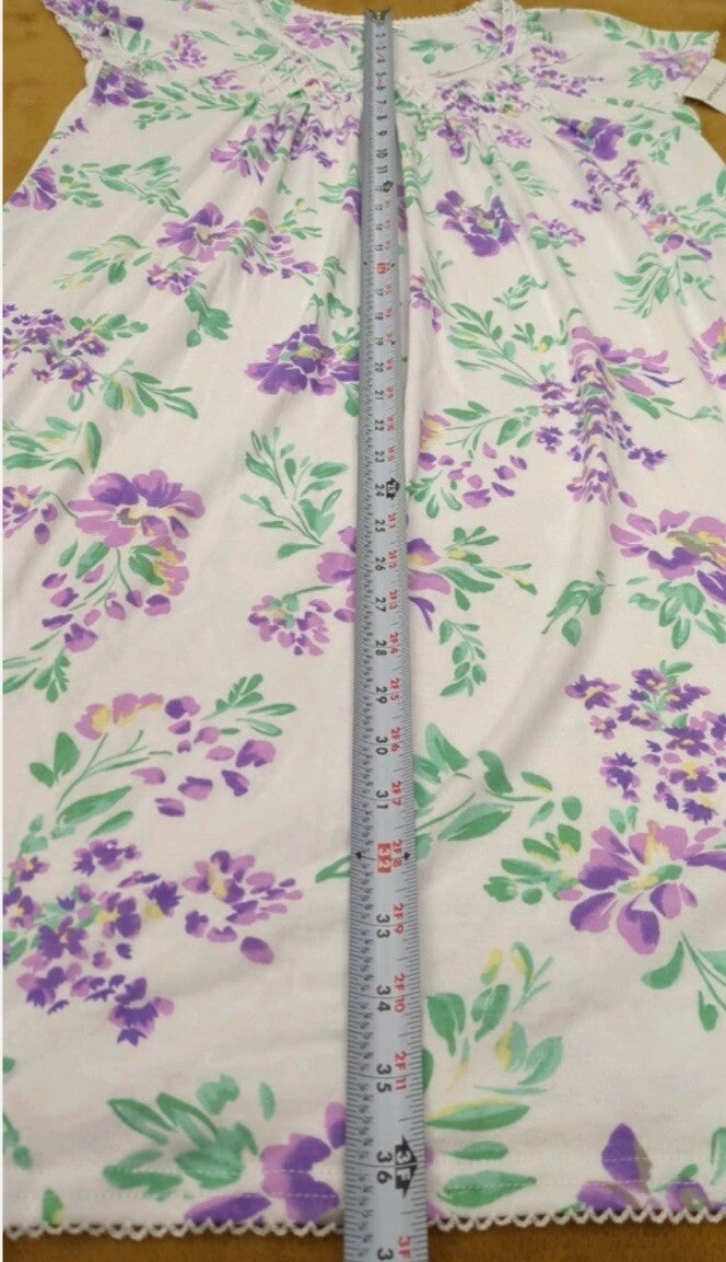 Miss Elaine Women's Floral Short-Sleeve Nightgown - Lavender Flowers White SZ S