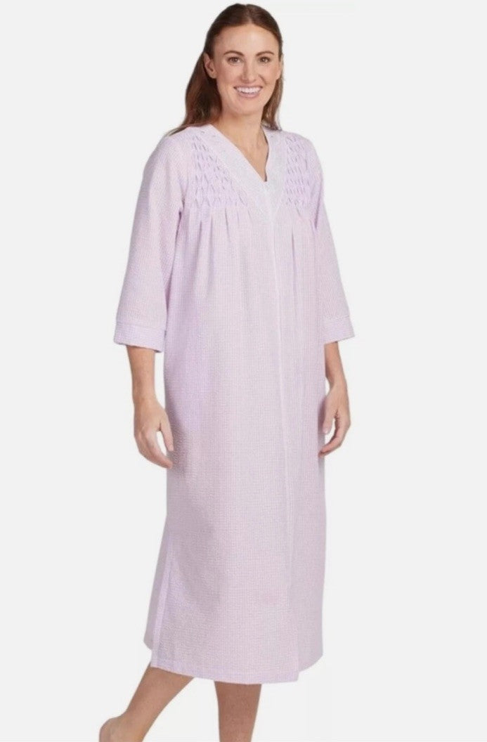 Miss Elaine Women's Checkered 3/4-Sleeve Robe - Lilac/white Check