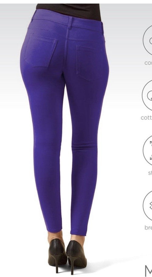MeMoi Women's Pants-Style Ponte Basic Pocket Leggings Purple Grape M