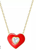Cubic Zirconia & Red Enamel Heart Pendant Necklace in 18k Gold-Plated Sterling S