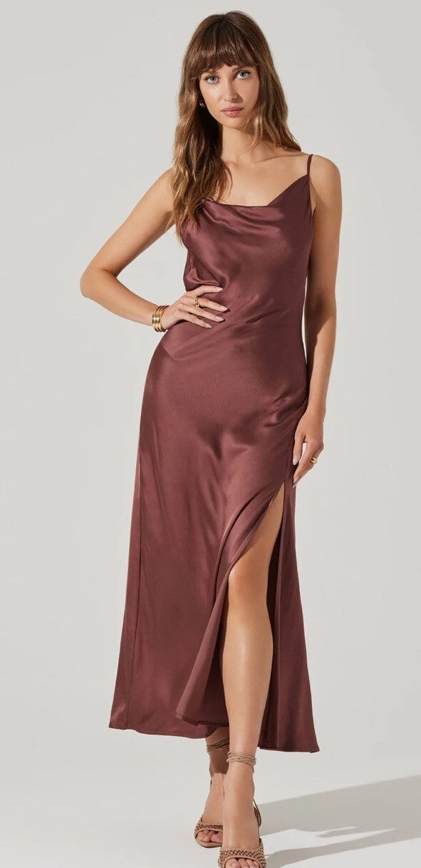The Label Glynis Cowl Neck Midi Dress Mulberry Large 