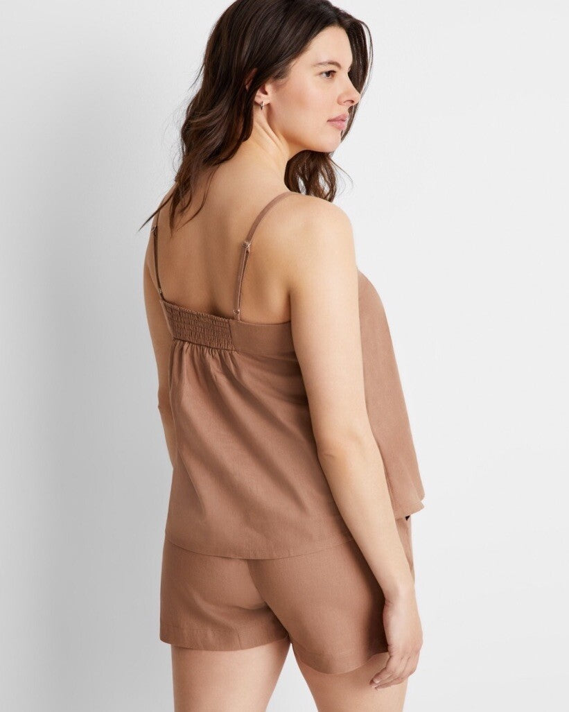State of Day 2-Piece Linen/Rayon Blend Cami & Shorts Women's Pajama Set Medium