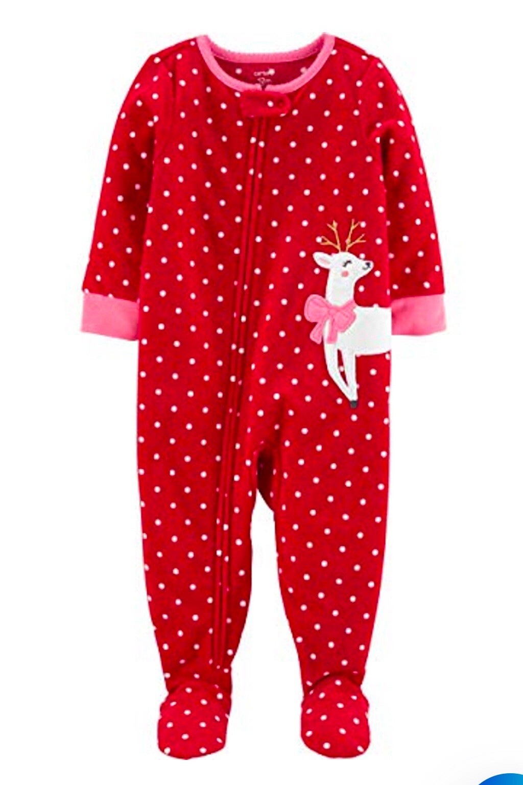 Carters 12Months Pink Sweater Reindeer Christmas Footed Fleece Pajama Girl