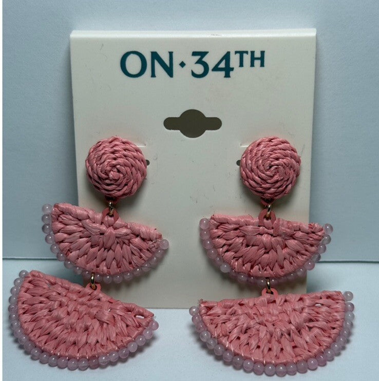 On 34th NWT Pink Woven Statement Earrings