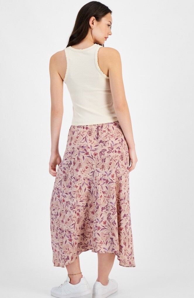 Hippie Rose Juniors' Printed Asymmetric Maxi Skirt - Blush Floral, Size XL