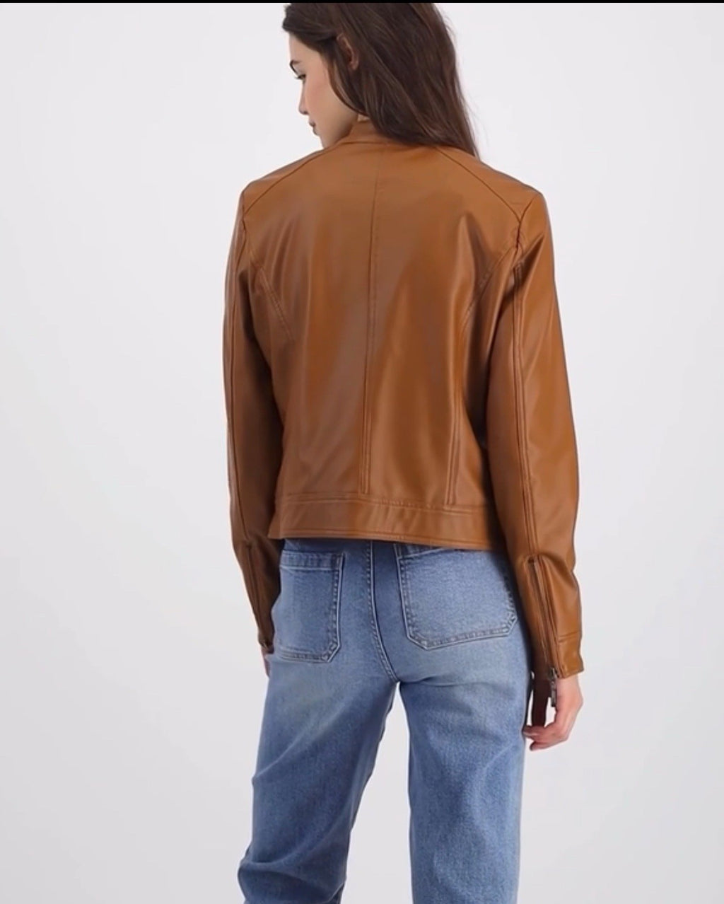 Jou Jou Juniors' Faux-Fur-Lined Moto Jacket Size 2XL Color Cognac