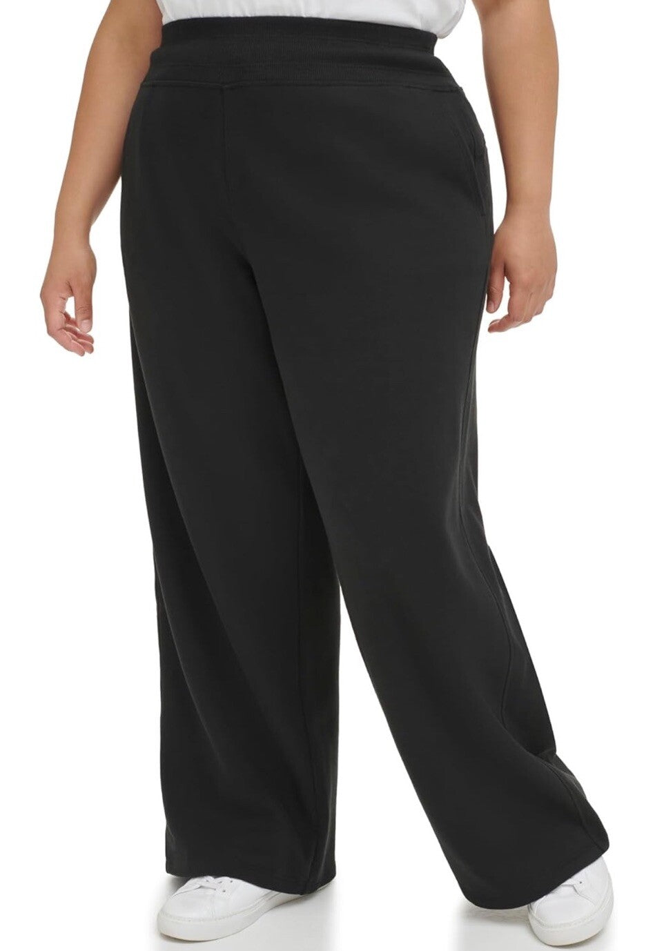 Calvin Klein Women Black High-Waist Wide Leg Sweatpants Pants Plus Size 1x
