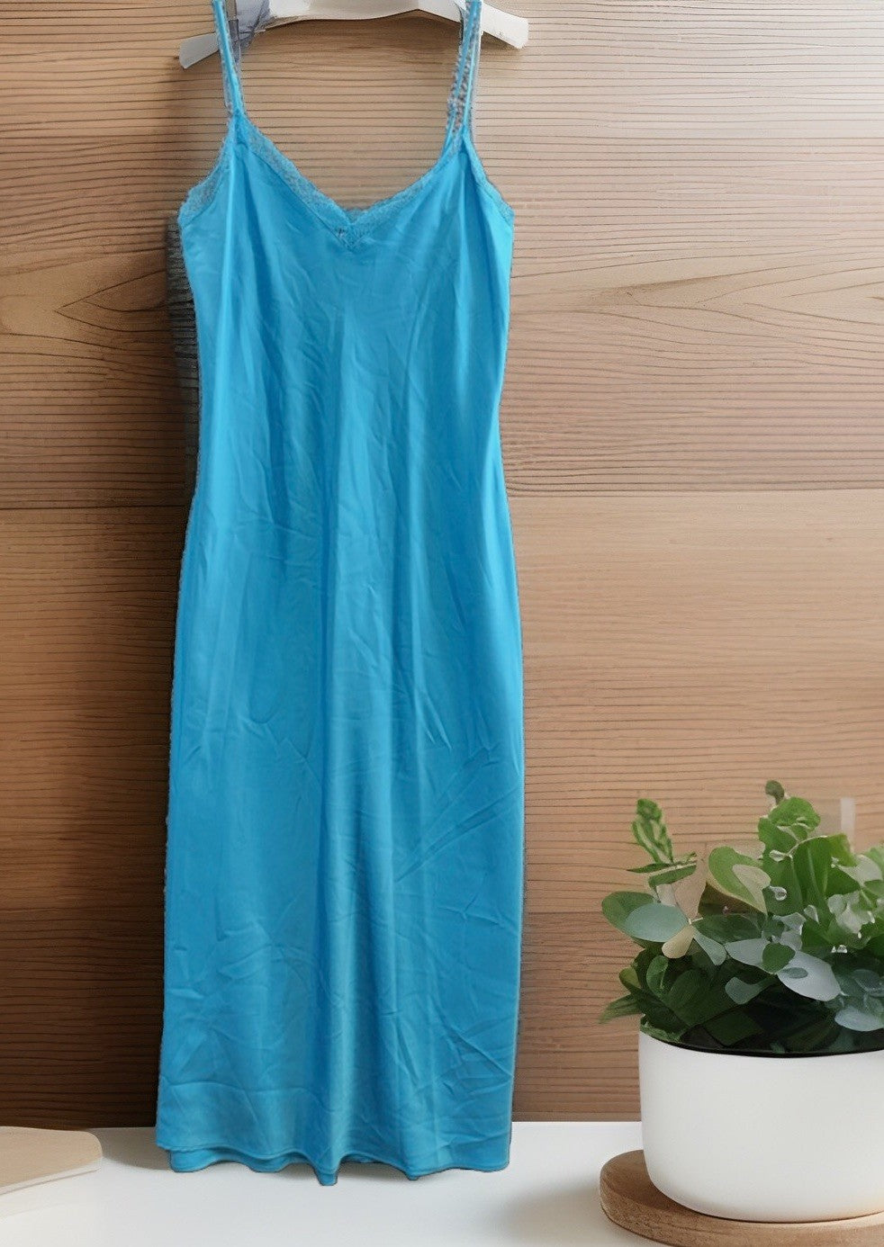 I.N.C. International Concepts Lace-Trim Satin Nightgown Women's XS Cyan Blue