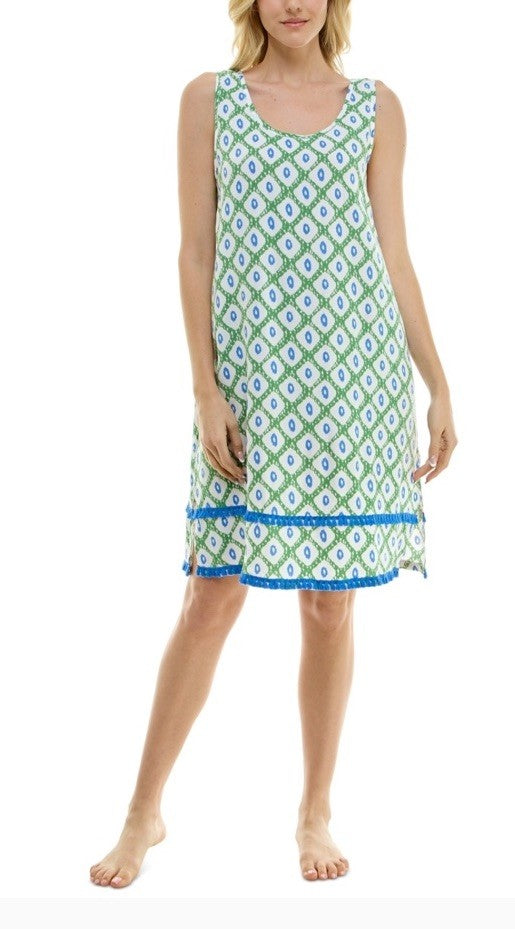 Roudelain Women's Printed Tassel-Trim Tank Nightgown Cardomon Geo XL