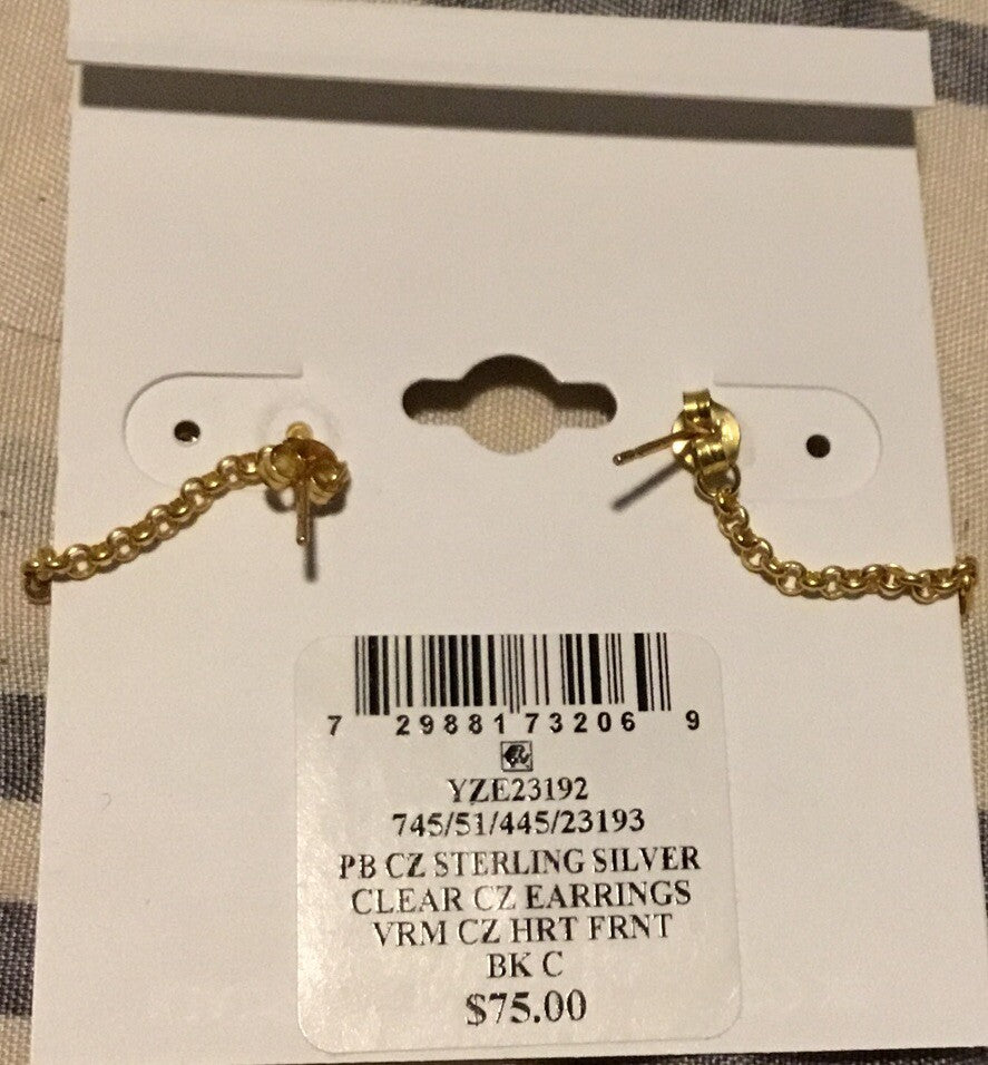 Giani Bernini Cubic Zirconia Heart Front and Back Chain Drop Earrings