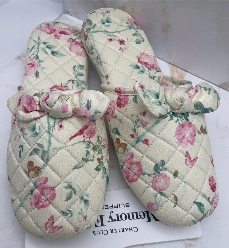 Charter Club Memory Foam Women’s Slippers XL 11-12 Yellow With Flowers