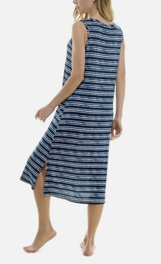 Roudelain Women's Printed Sleeveless Nightgown - Quartz Stripe, LARGE