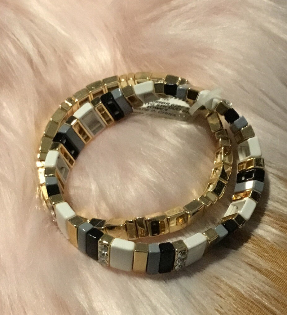 On 34th Gold-Tone 2-Pc. Set Pavé & Multicolor Bar Stretch Bracelets, 