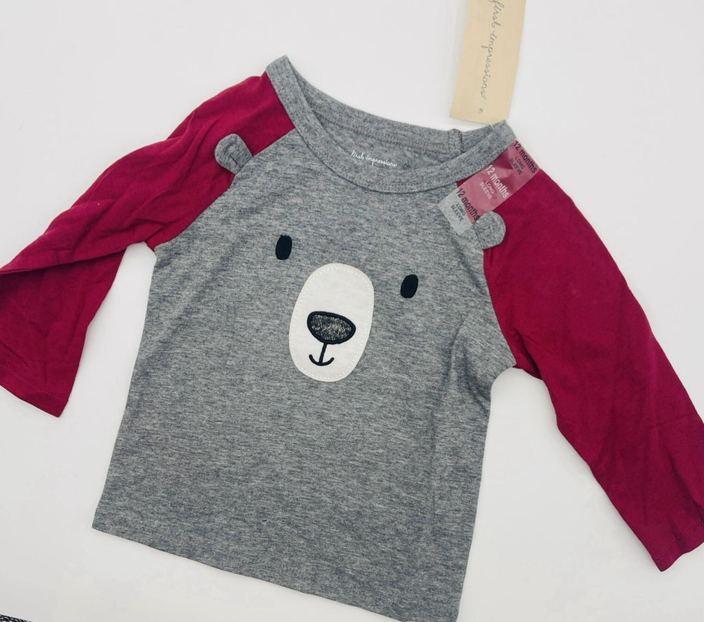 First Impressions Baby Boy's Teddy Bear Raglan T-Shirt Gray Size 3-6Months
