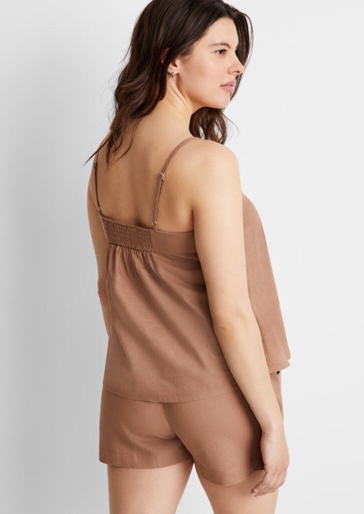 state Of Day 2-Pc. Sleeveless Pajama Set Linen Blend Natural Umber Brown XL