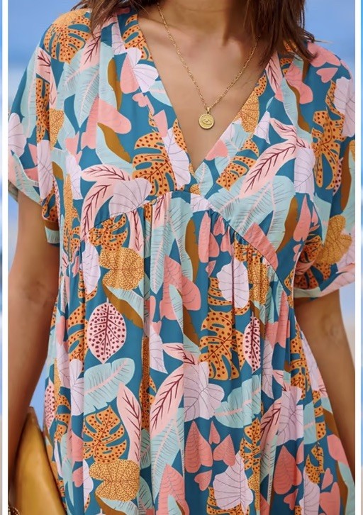 Cupshe Women's Soft Tropics Short Sleeve Mini Beach Dress S