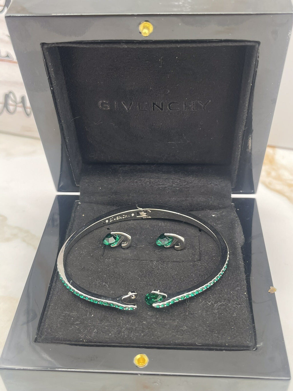Givenchy 2pc Set Floating Stone & Crystal Cuff Bangle Bracelet And Earrings $78