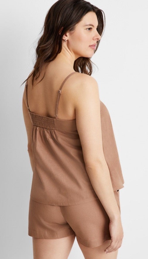 State of Day Women's 2-Pc. Sleeveless Linen Pajamas XXL Natural Umber