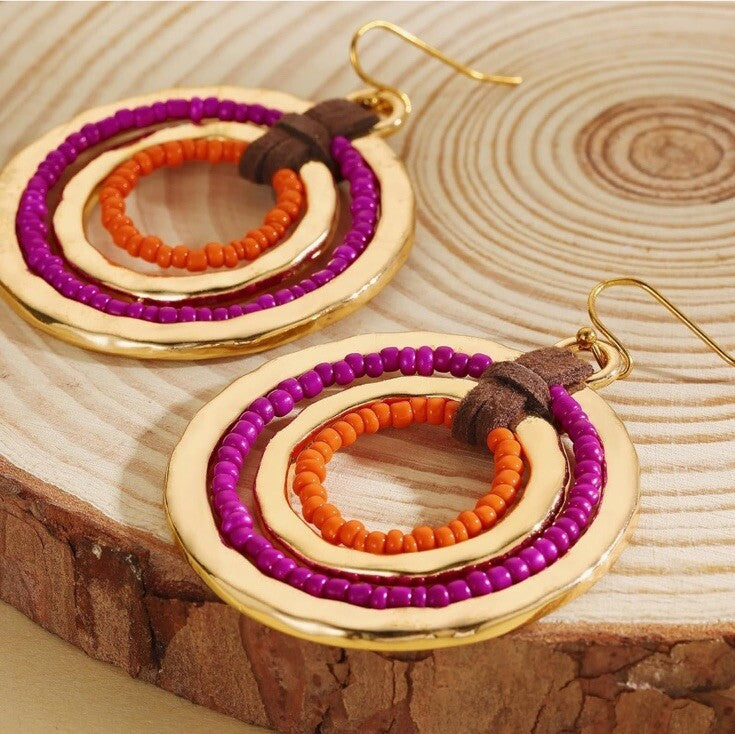 EL by Erica Lyons Pink and Orange Dangle Earrings Gold Tone