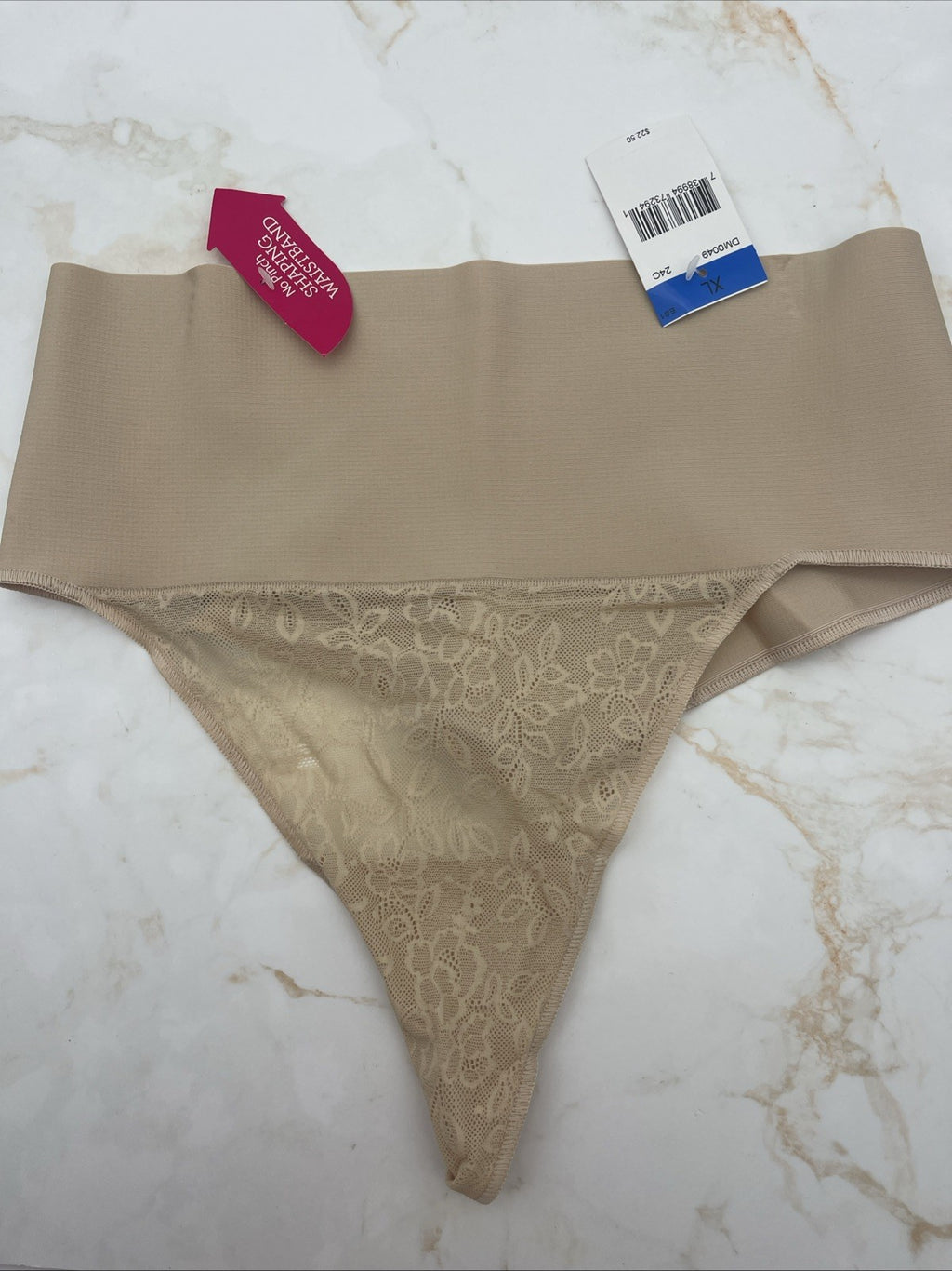 NWT Maidenform Tame Tummy Smoothing Waist Lace Thong Shapewear L Beige Size XL