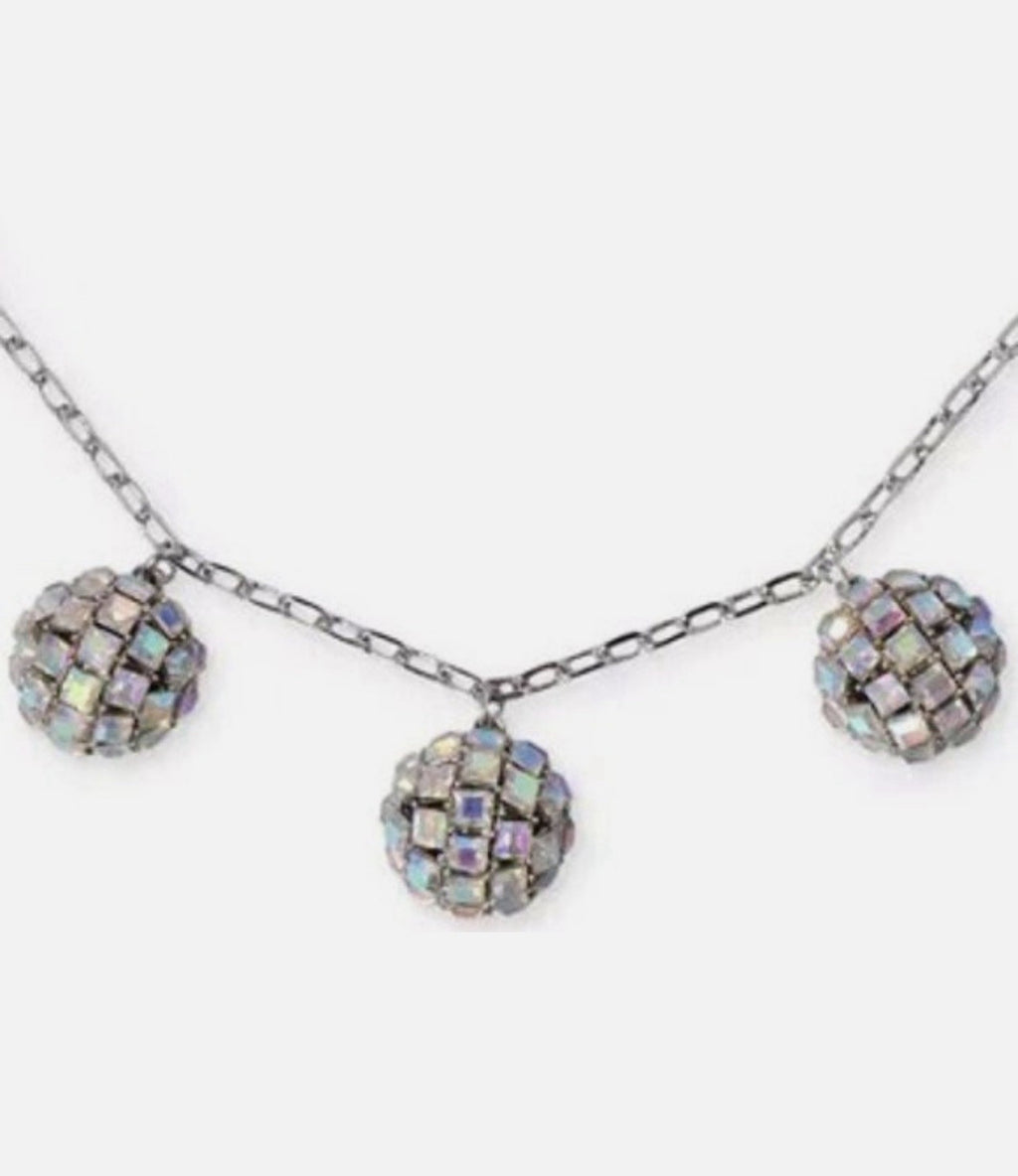 I.N.C. International Concepts Silver-Tone Crystal Disco Ball  Necklace 17”+3