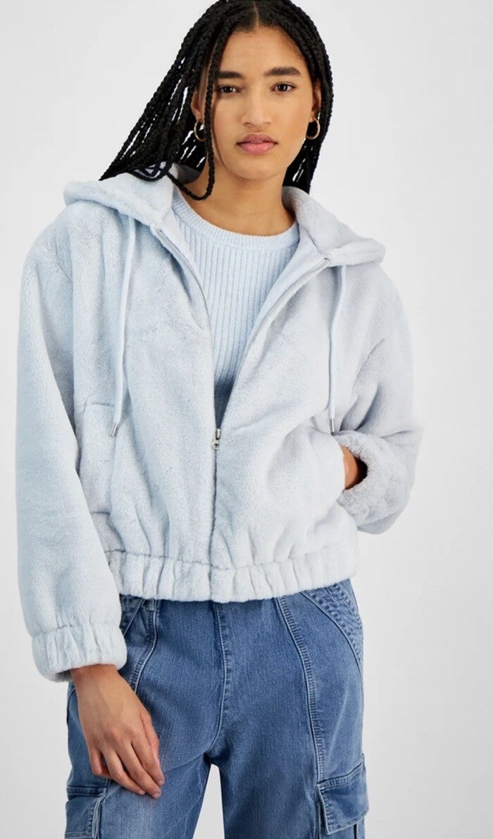 Planet Heart Juniors' Faux-Fur Cozy Zip-Front Jacket Blue Opal M